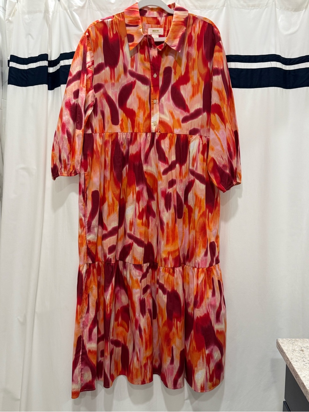 Anthropologie Maeve Bettina Watercolor Tiered Midi Shirt Dress Size M